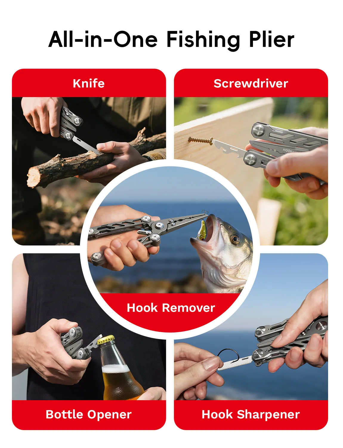 HookEze Folding Fishing Pliers | With Belt Pouch & Lanyard